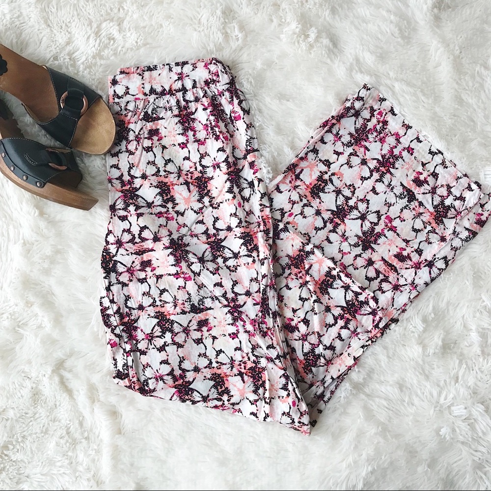 Bethany Mota high waisted wide leg butterfly printed palazzo pink pants …